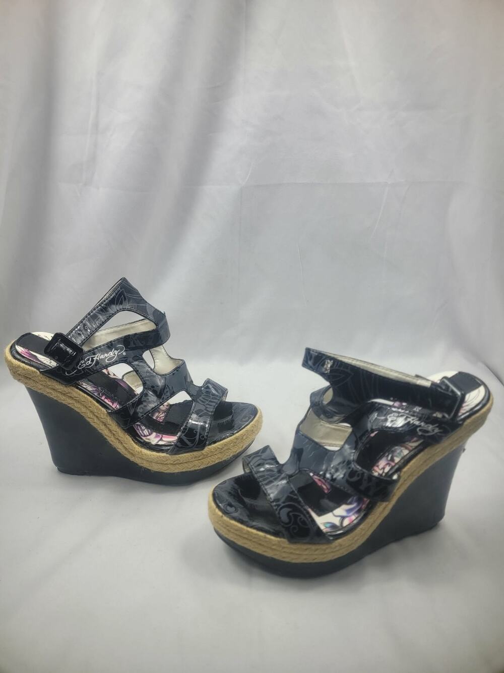 Ed Hardy Women's Size 7 Wedge Heels Black Strappy